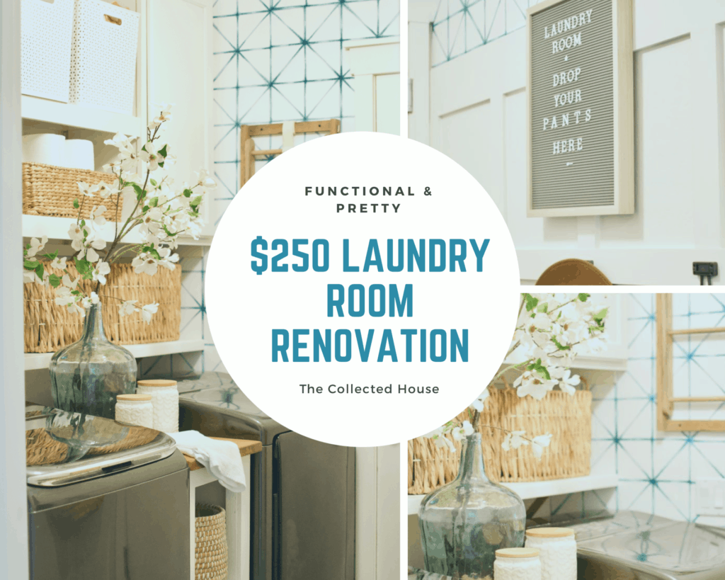 Save this post for later! Small laundry room solutions on a budget. 