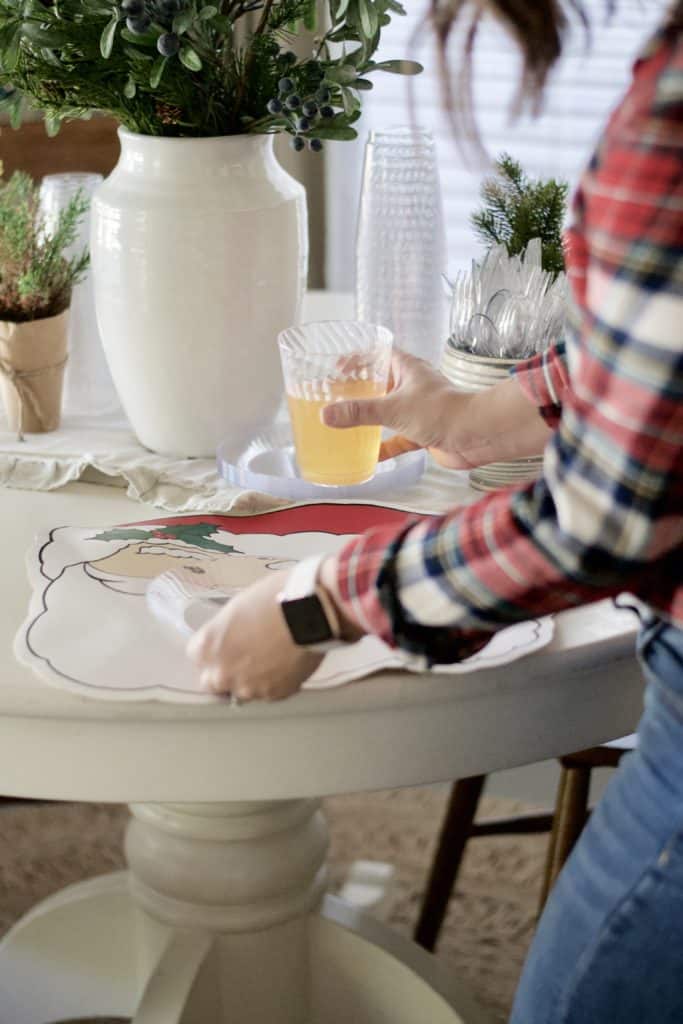 Christmas dining nook place setting.